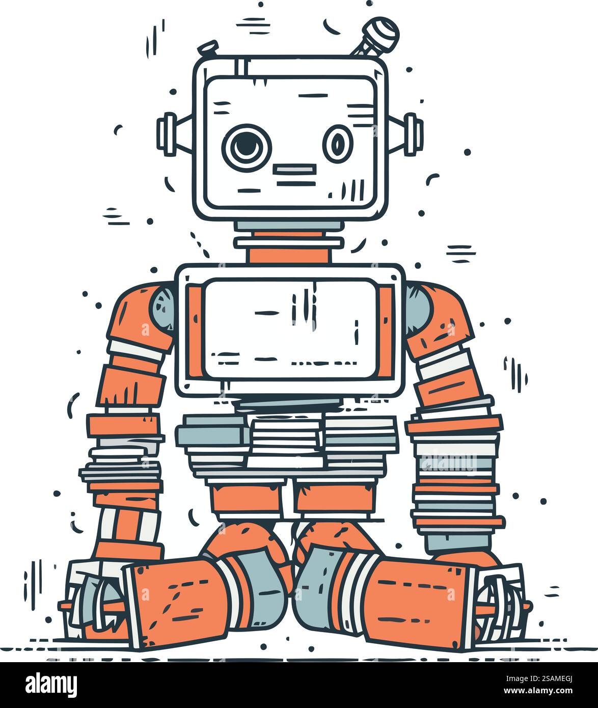 Retro robot. Hand drawn vector illustration in line art style Stock ...