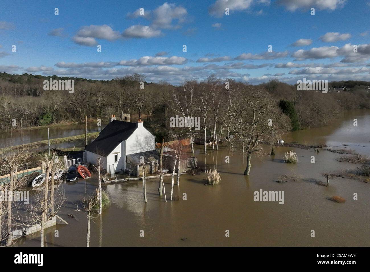 A flooded property is seen as severe flooding hits western France amid ...