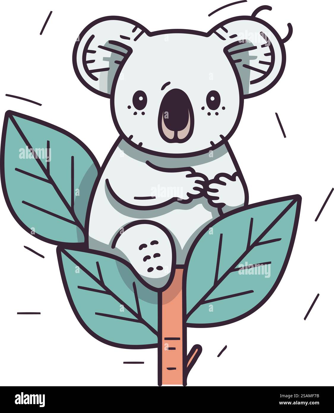 Cute cartoon koala on the branch with leaves. Vector illustration Stock ...