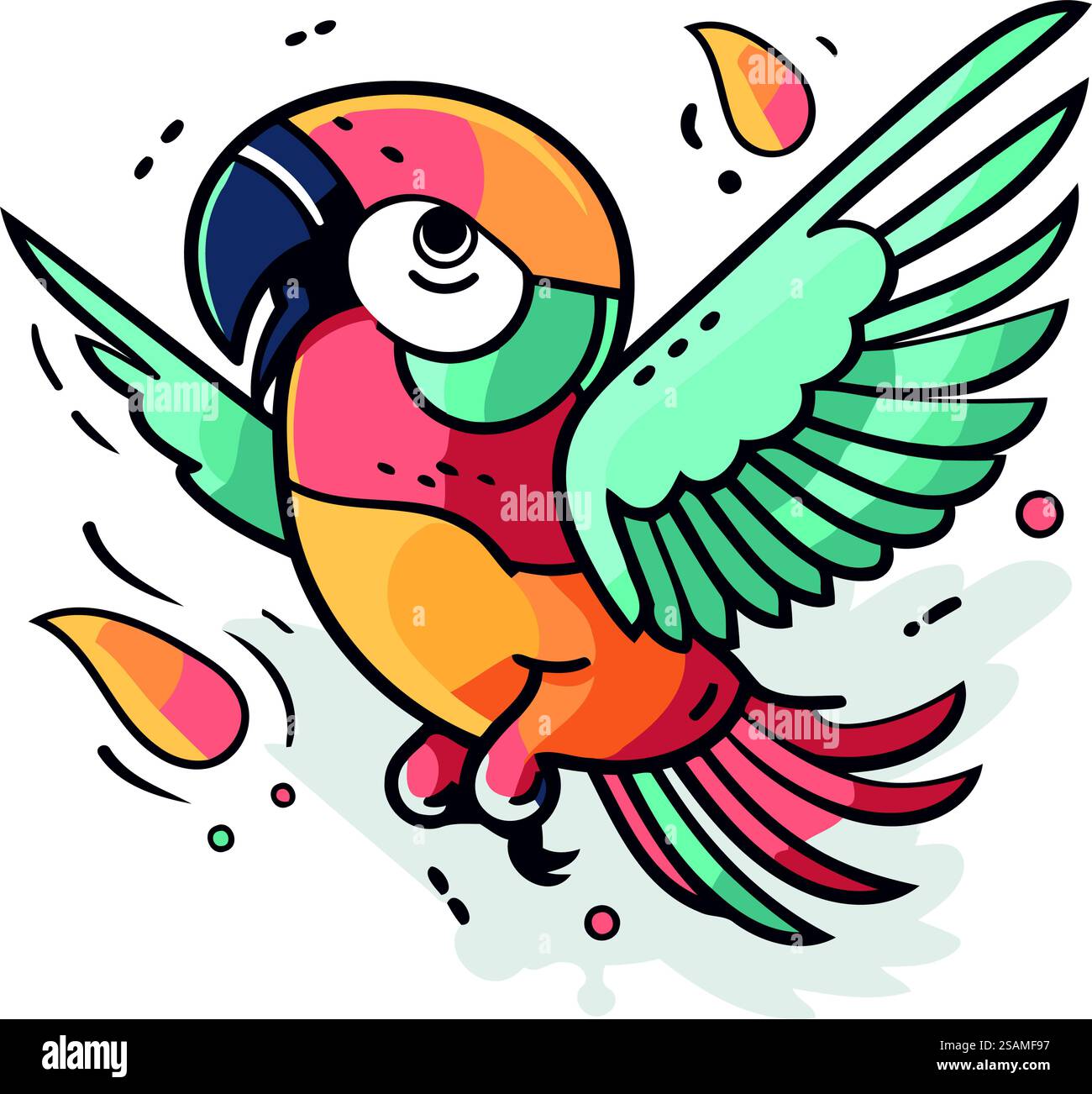 Cute parrot. Colorful vector illustration in cartoon style Stock Vector ...