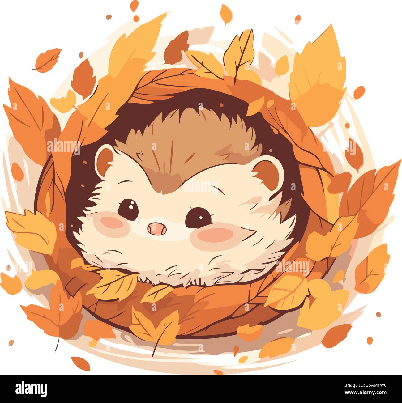 Cute Hedgehog In A Wicker Basket With Autumn Leaves Vector cute-hedgehog-in-a-wicker-basket-with-autumn-leaves-vector