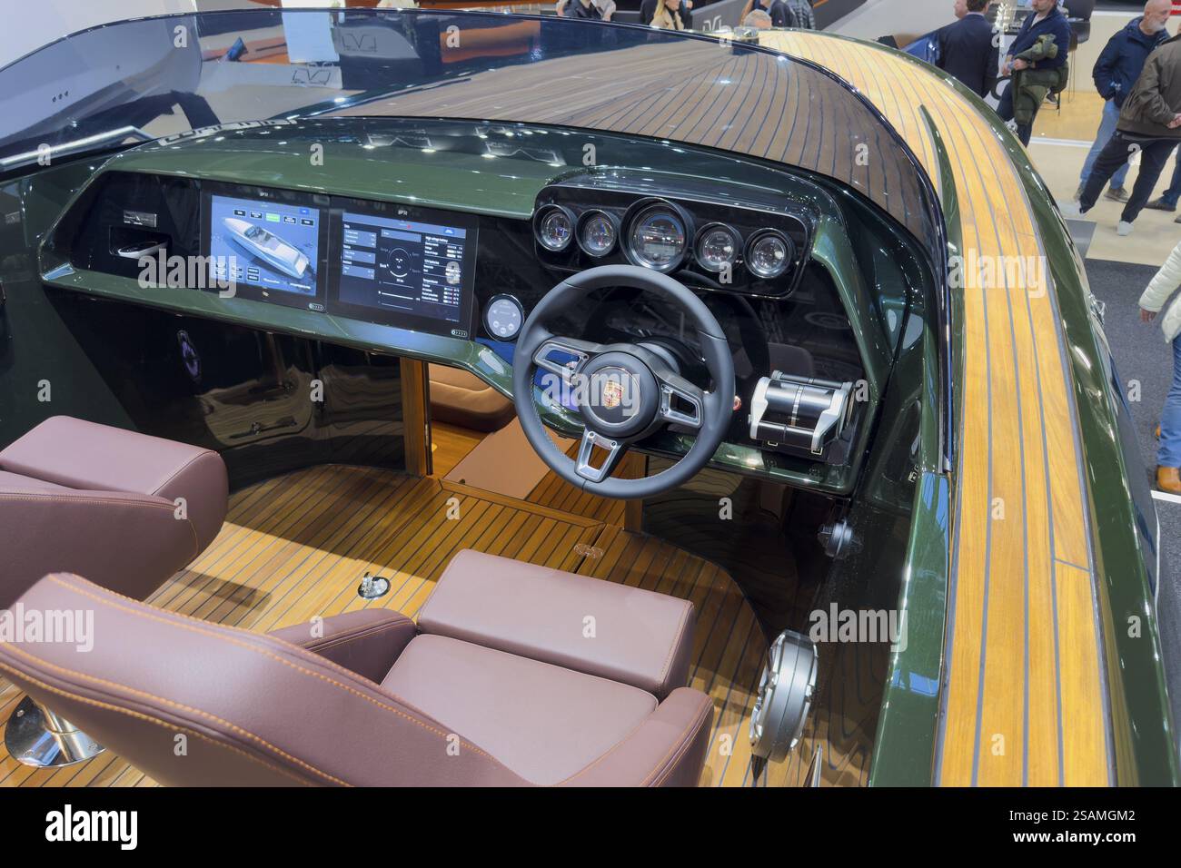 View of steering position cockpit with Porsche steering wheel as in 911 ...