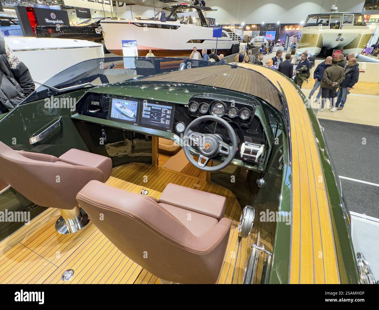 View of steering position cockpit with Porsche steering wheel as in 911 ...