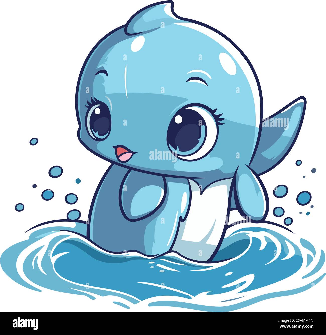 Cute cartoon blue whale swimming in the sea. Vector illustration Stock ...