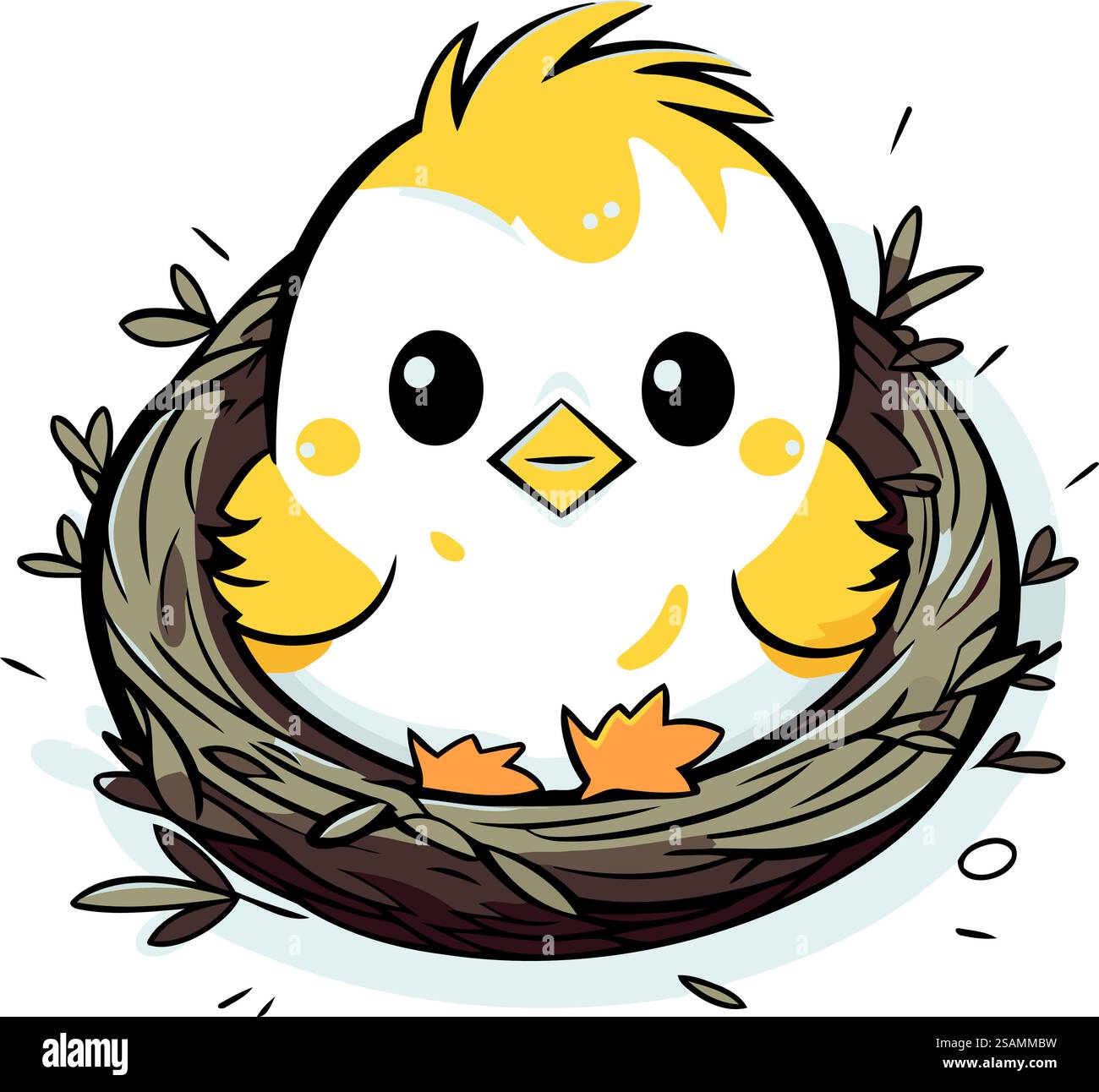 Cute little chicken in the nest. Vector illustration on white ...
