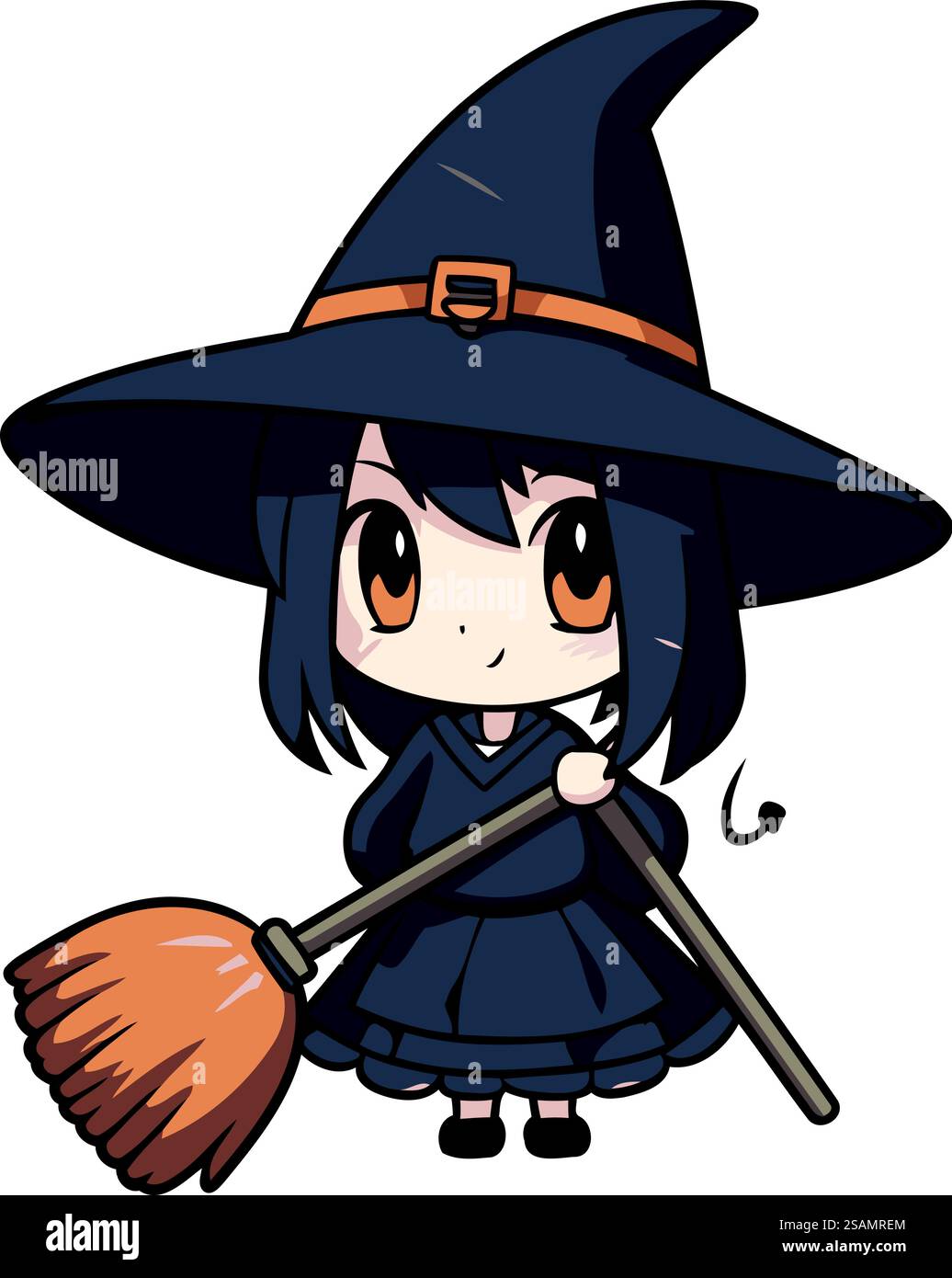 Cute witch with a broom in her hands. Vector illustration Stock Vector ...