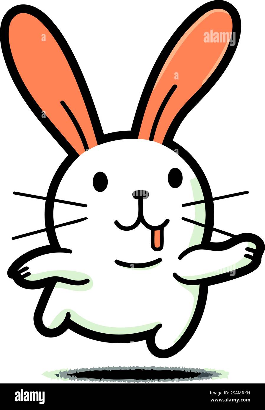Cute white rabbit running on a white background. Vector illustration ...