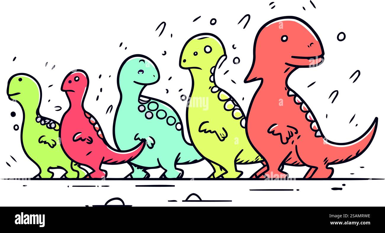 Cute dinosaurs. Vector illustration in doodle style on white background ...