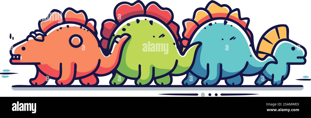 Cute cartoon dinosaurs. Vector illustration isolated on a white ...
