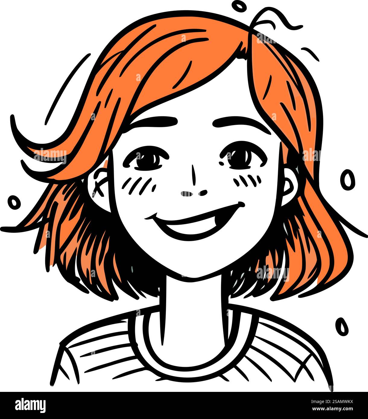 Vector illustration of a young woman with red hair smiling. Cartoon ...