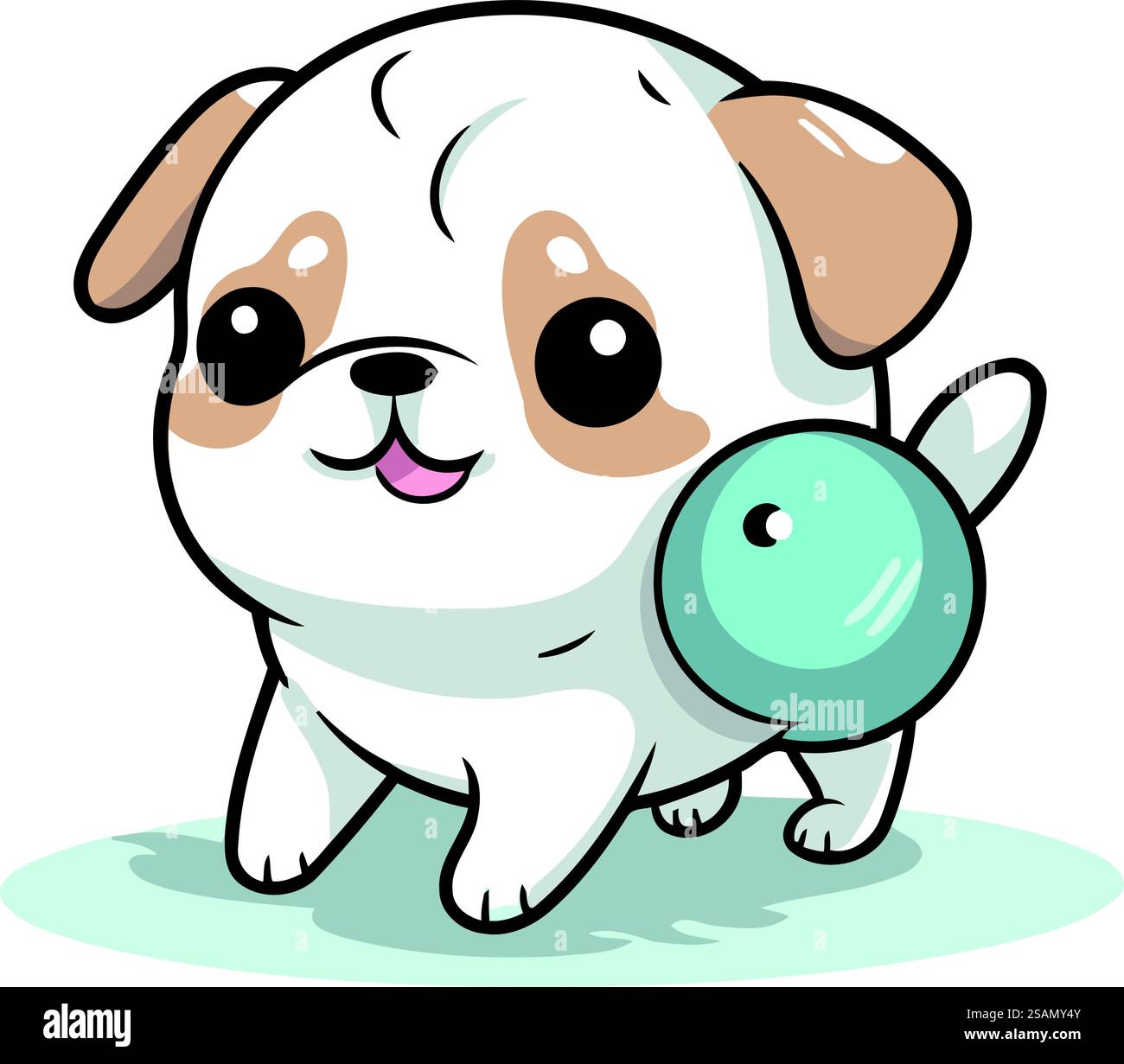 Cute cartoon dog with ball. Vector illustration isolated on white ...
