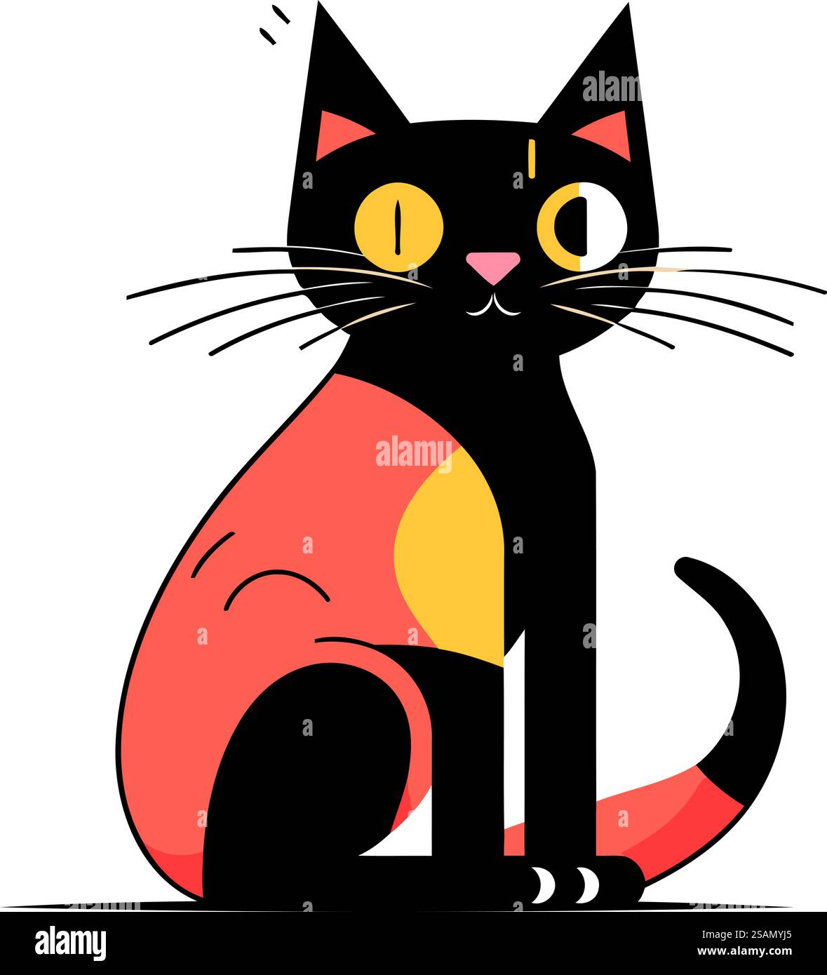 Cute cartoon black cat sitting on white background. Vector illustration ...