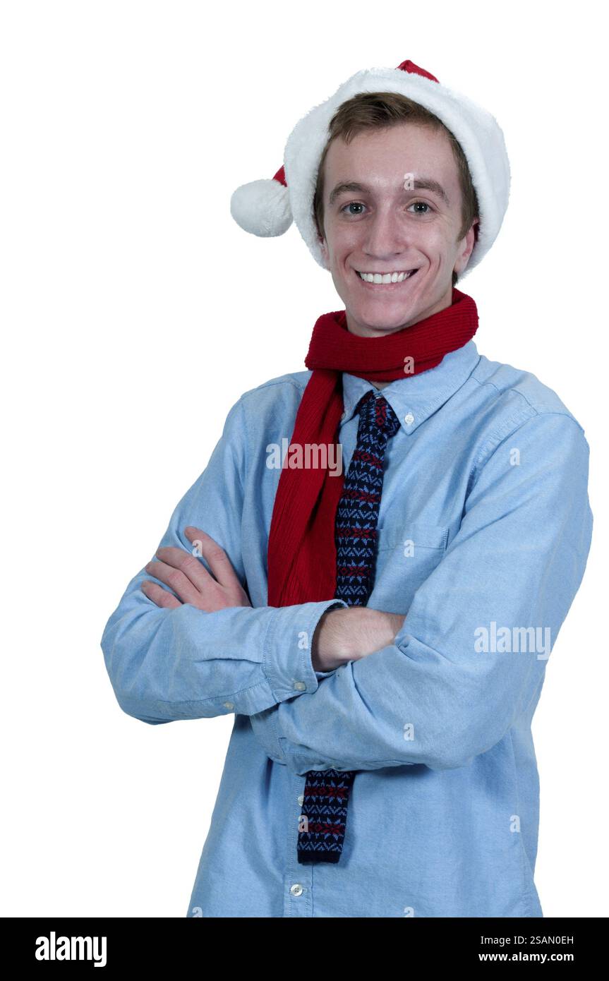 Handsome young man wearing a Santa hat Stock Photo