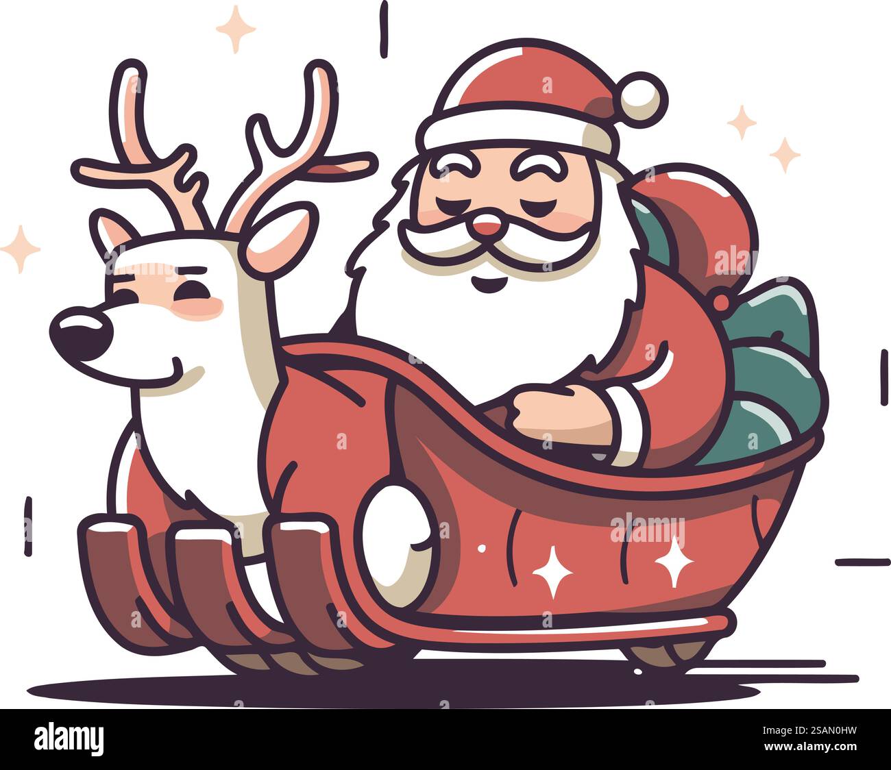 Santa Claus riding a sleigh with reindeer. Vector illustration Stock ...