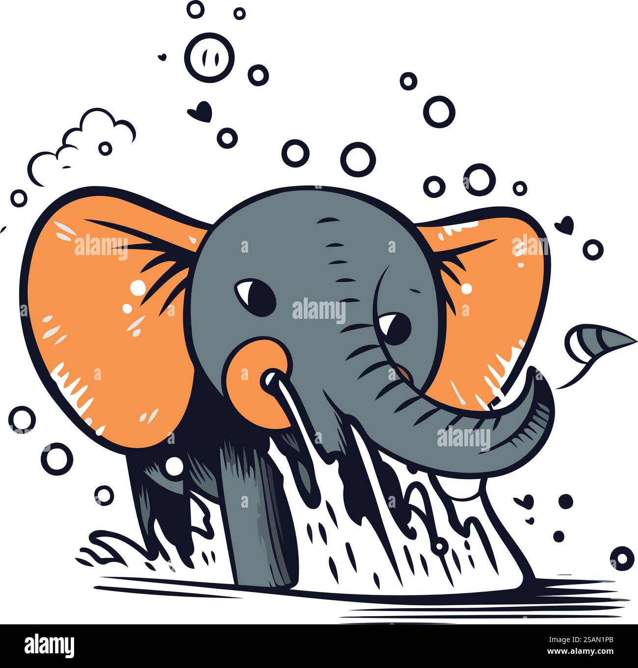 Vector illustration of an elephant on a white background. Cartoon style ...