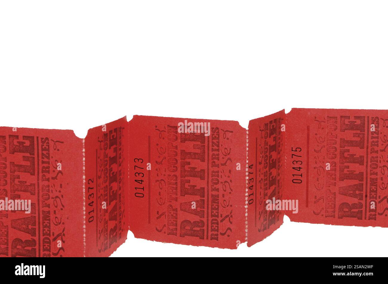 A strand of bright red rafflle tickets Stock Photo - Alamy