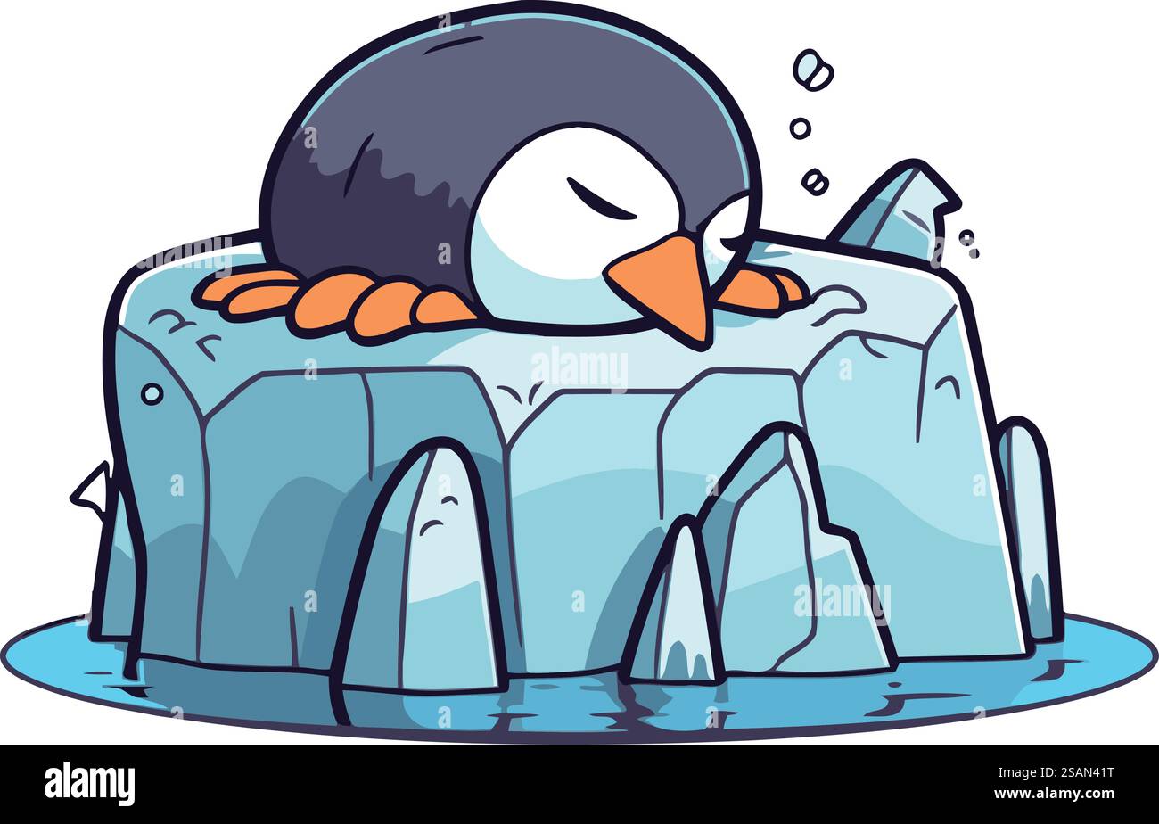 Cute penguin sleeping on an ice floe. Vector illustration Stock Vector ...
