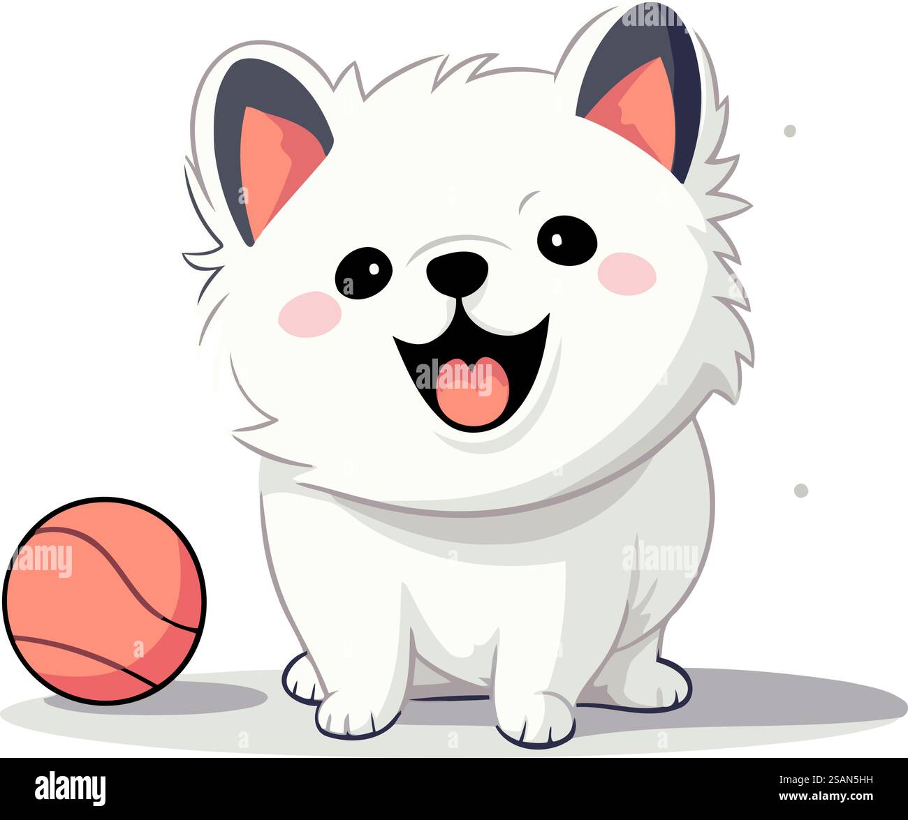 Cute white dog with ball. cartoon vector illustration isolated on white ...