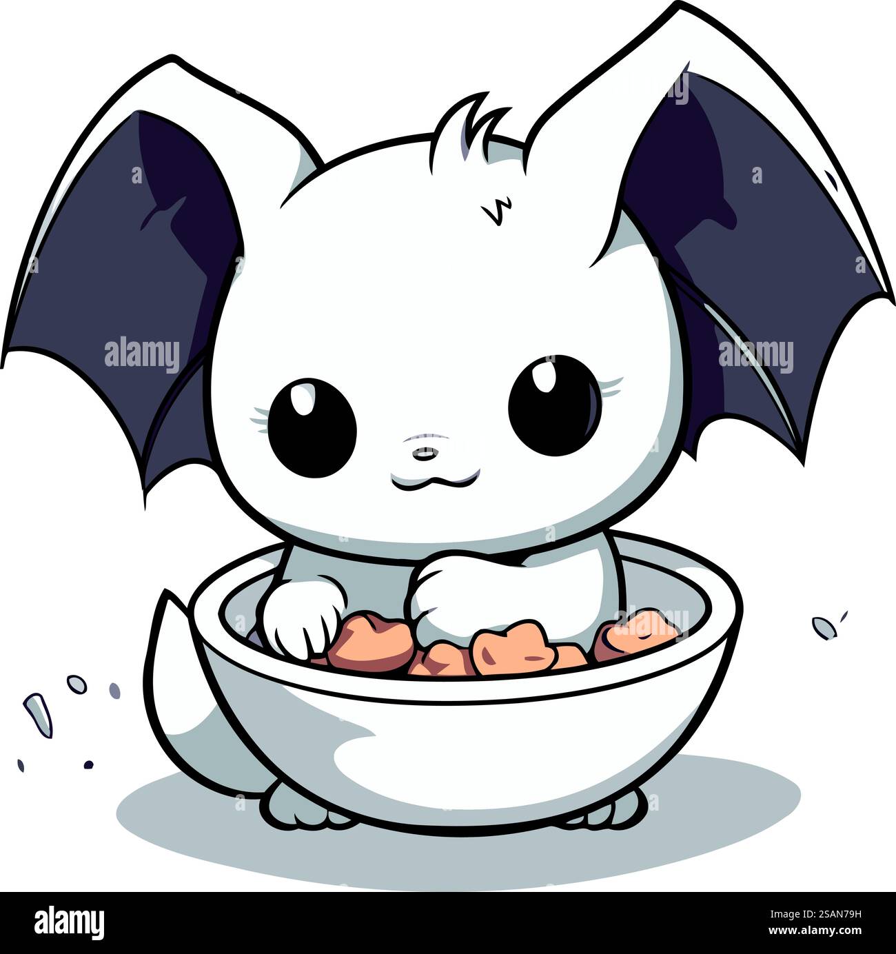 Cute cartoon bunny in bowl full of food. Vector illustration Stock ...