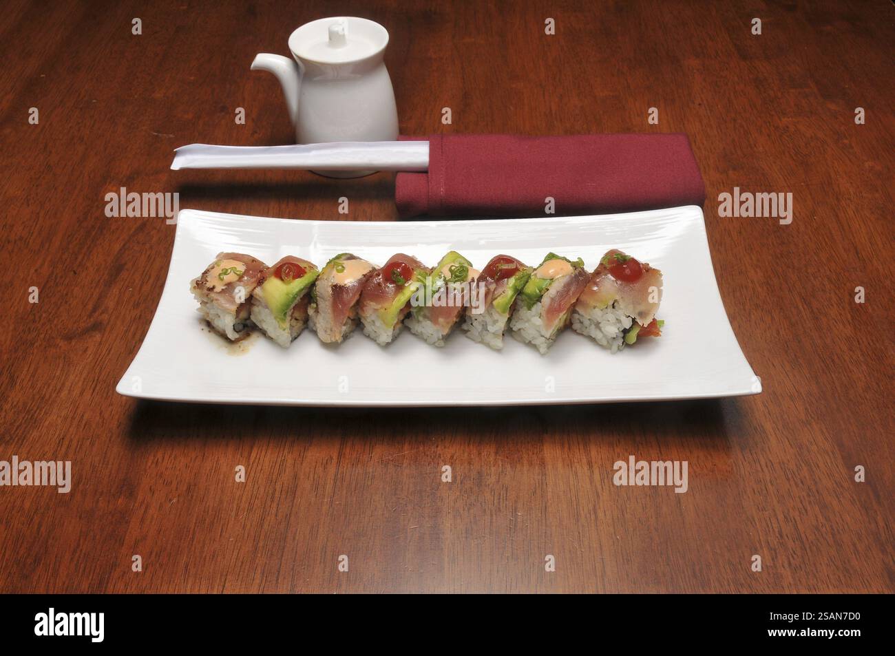 Traditional and authentic Japanese cusine know as a Sushi Roll Stock Photo