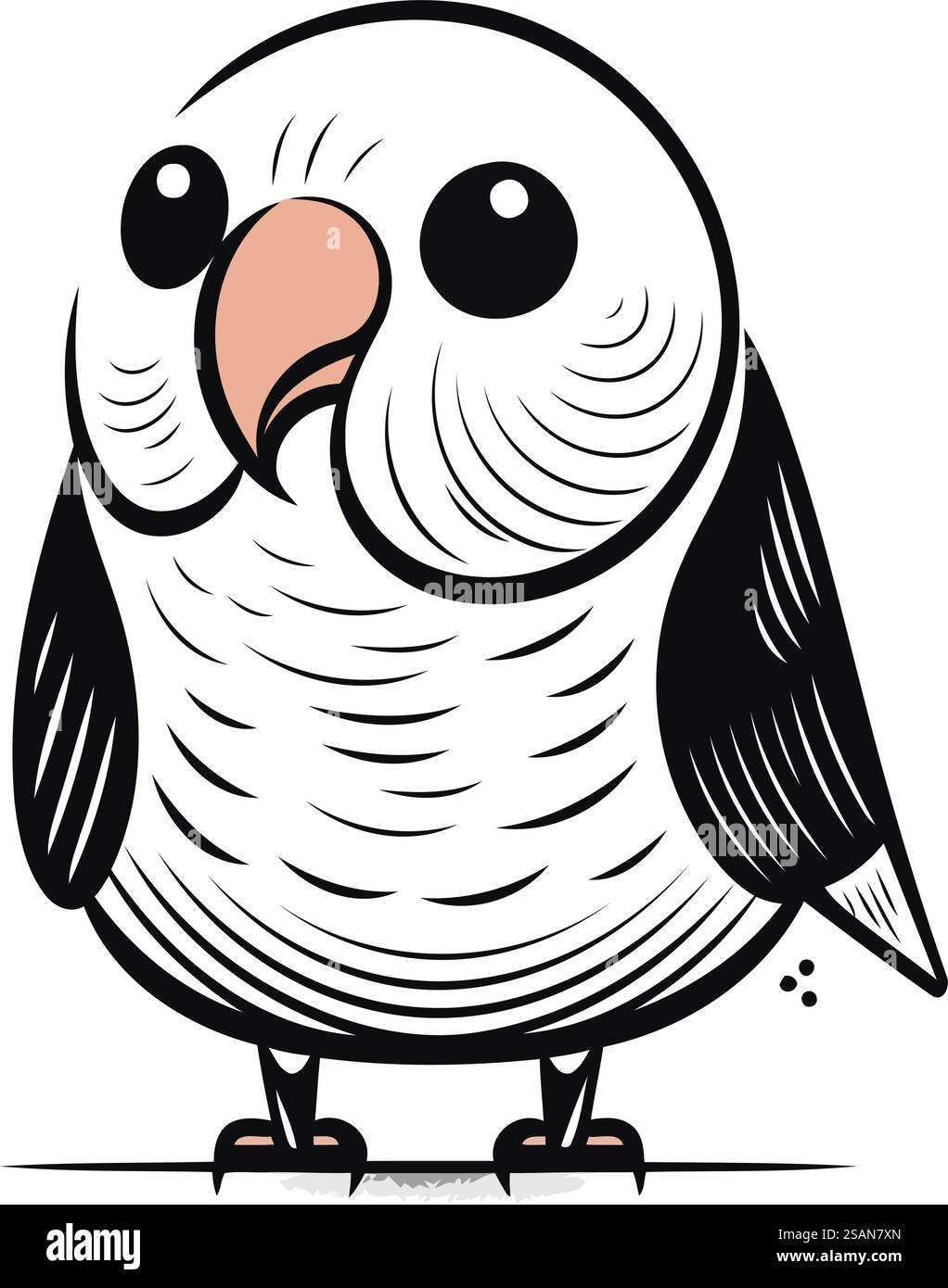 Illustration of a cute black and white owl on a white background Stock ...