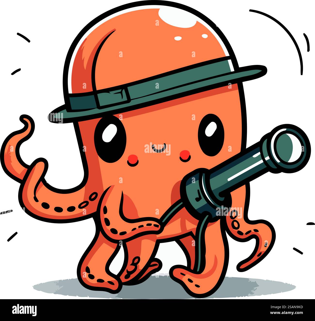 Octopus in a hat with a spyglass. Vector illustration Stock Vector ...