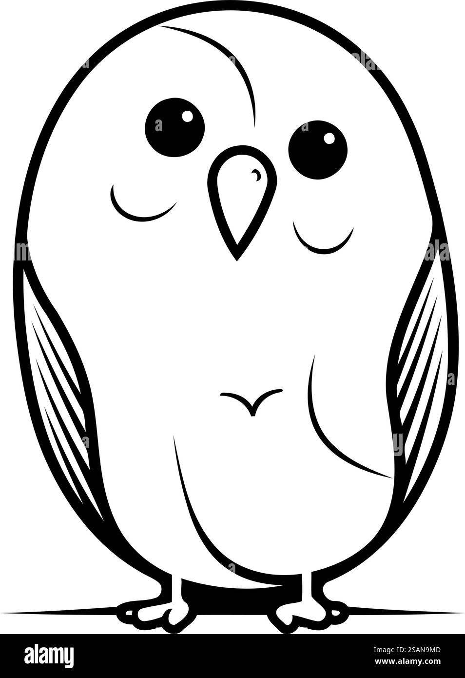 Black and white vector illustration of a cute cartoon owl isolated on ...
