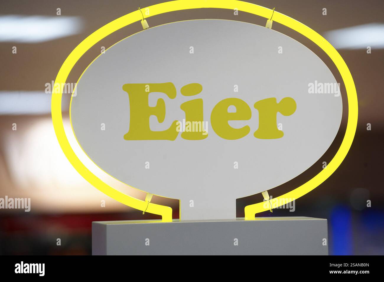 10.06.2010, Supermarket, illuminated sign for eggs, Breitenguessbach, Bavaria, Germany, Europe Stock Photo