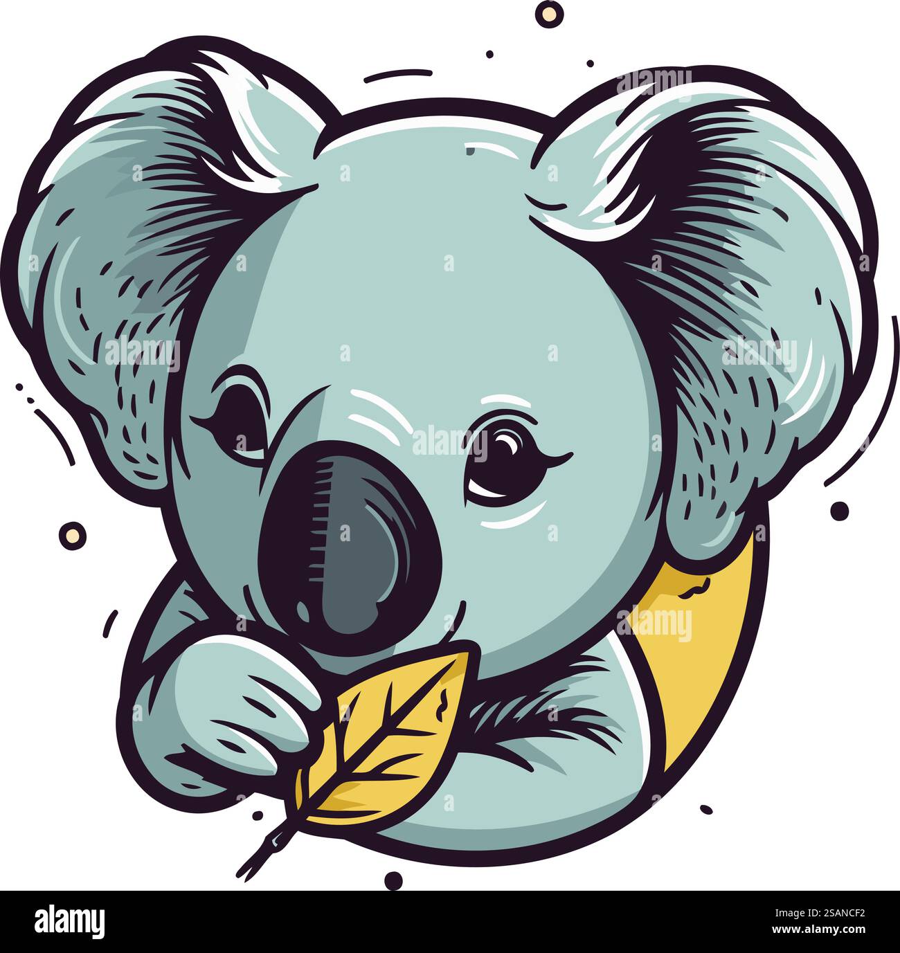 Cute cartoon koala with a leaf in its mouth. Vector illustration Stock ...