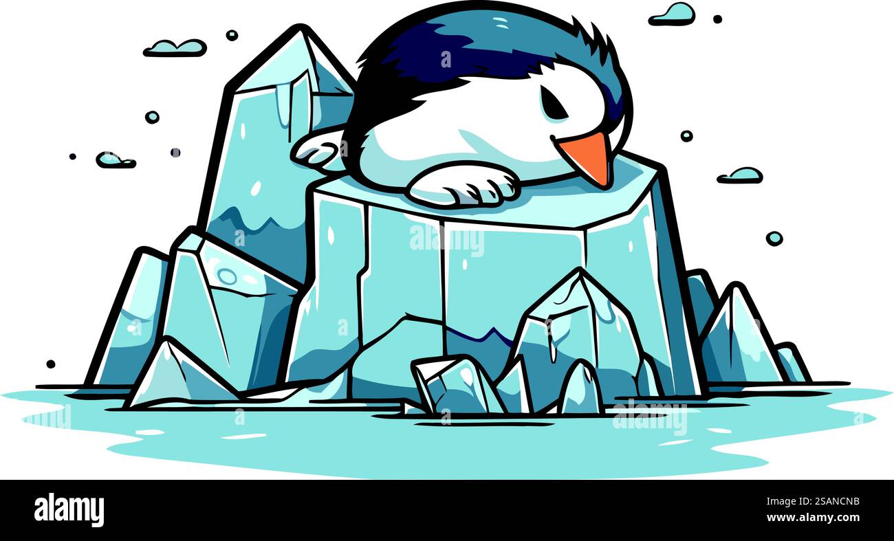 Cute penguin sleeping on iceberg. Vector illustration in cartoon style ...