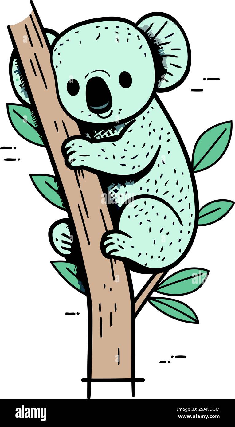 Cute koala sitting on the eucalyptus branch. Vector illustration Stock ...