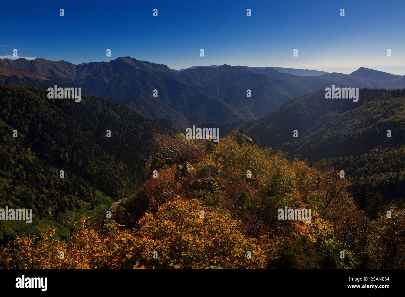Misty mountains in landscape under hi res stock photography and images