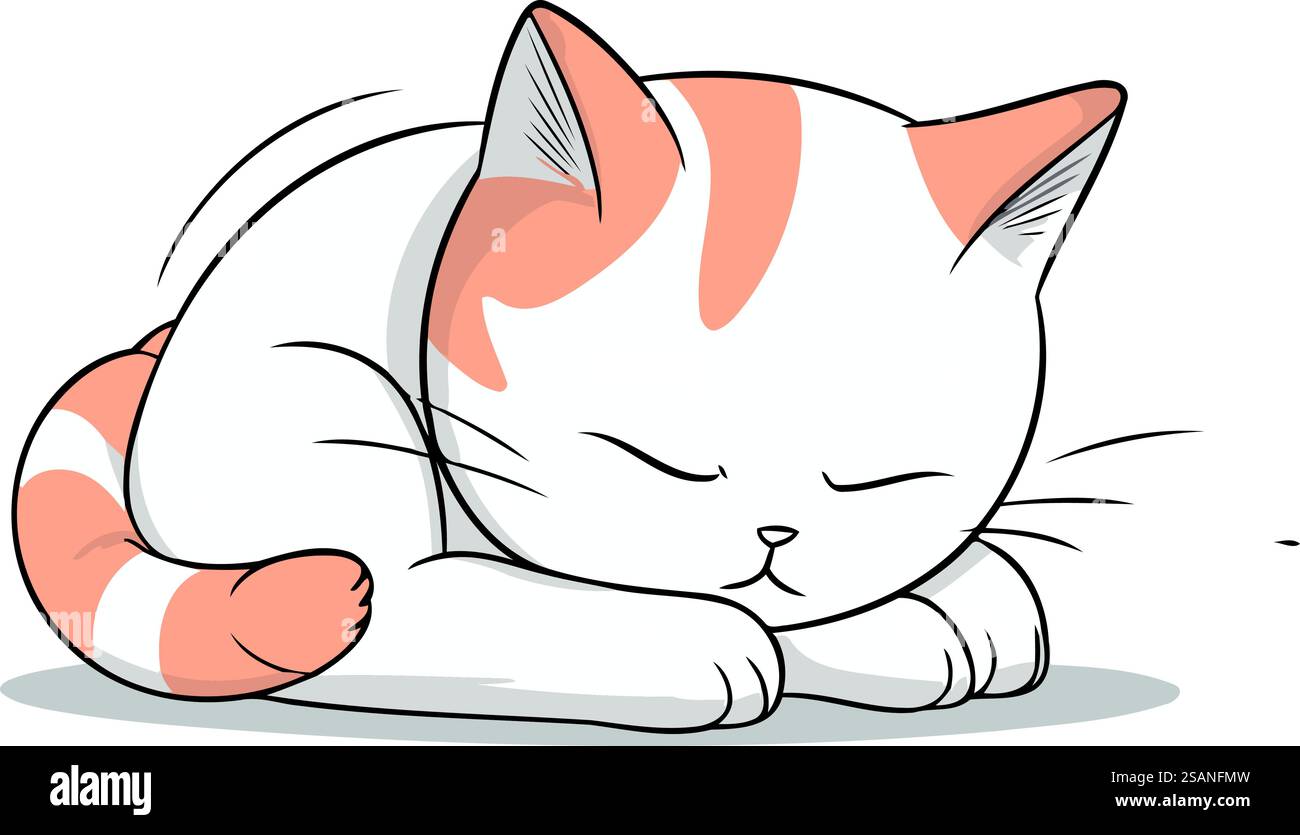 Vector illustration of a cute cartoon cat sleeping on the floor ...