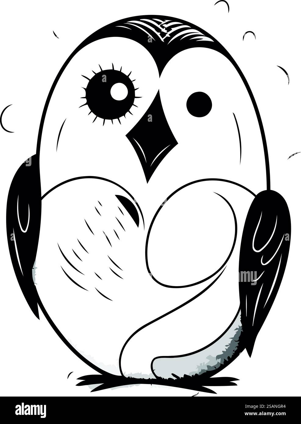 Black and white vector illustration of cute cartoon owl isolated on ...