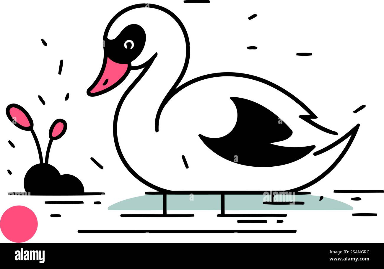 Vector illustration of a swan on a white background. Linear style Stock ...