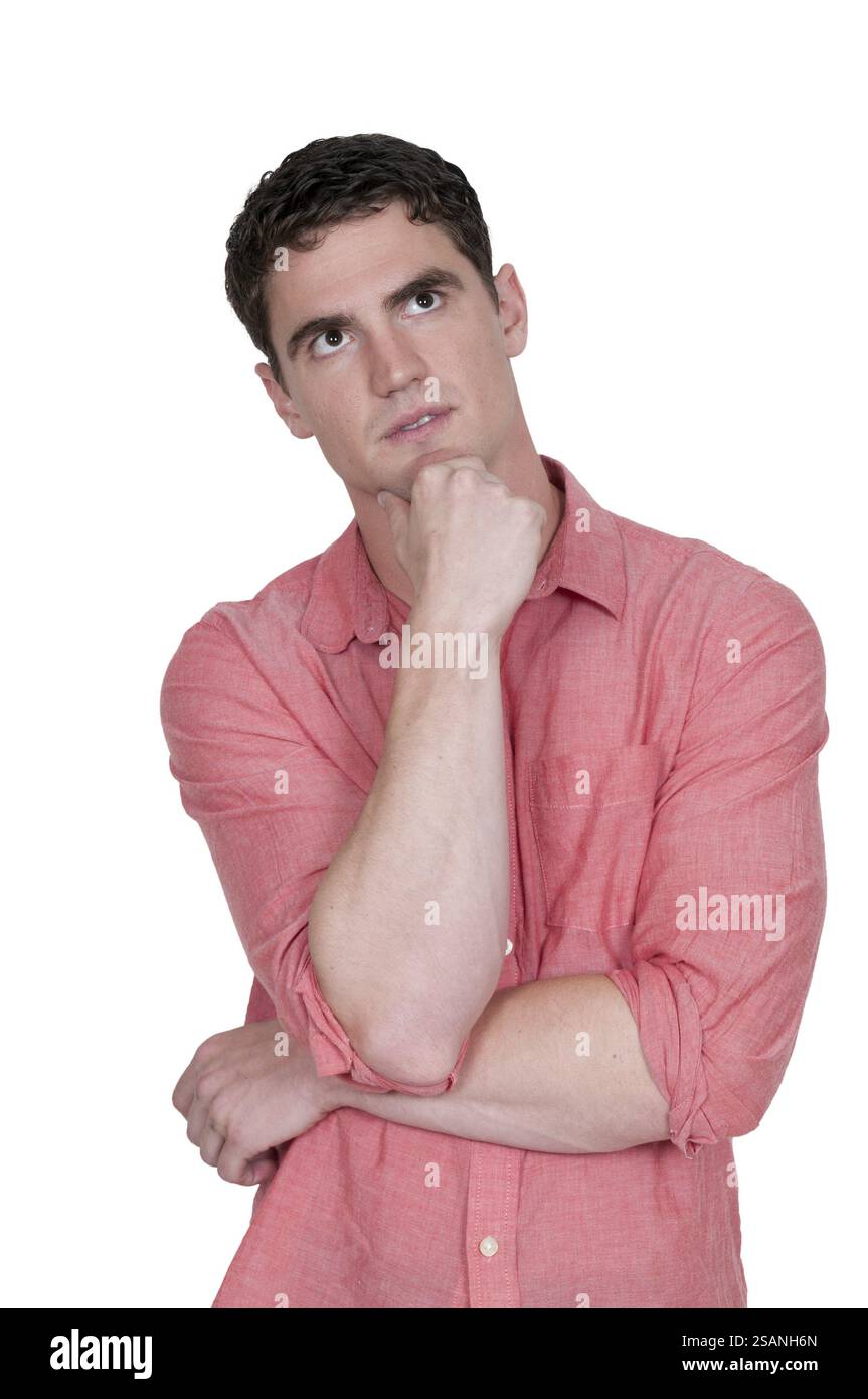 Handsome man thinking thoughts with his brain Stock Photo