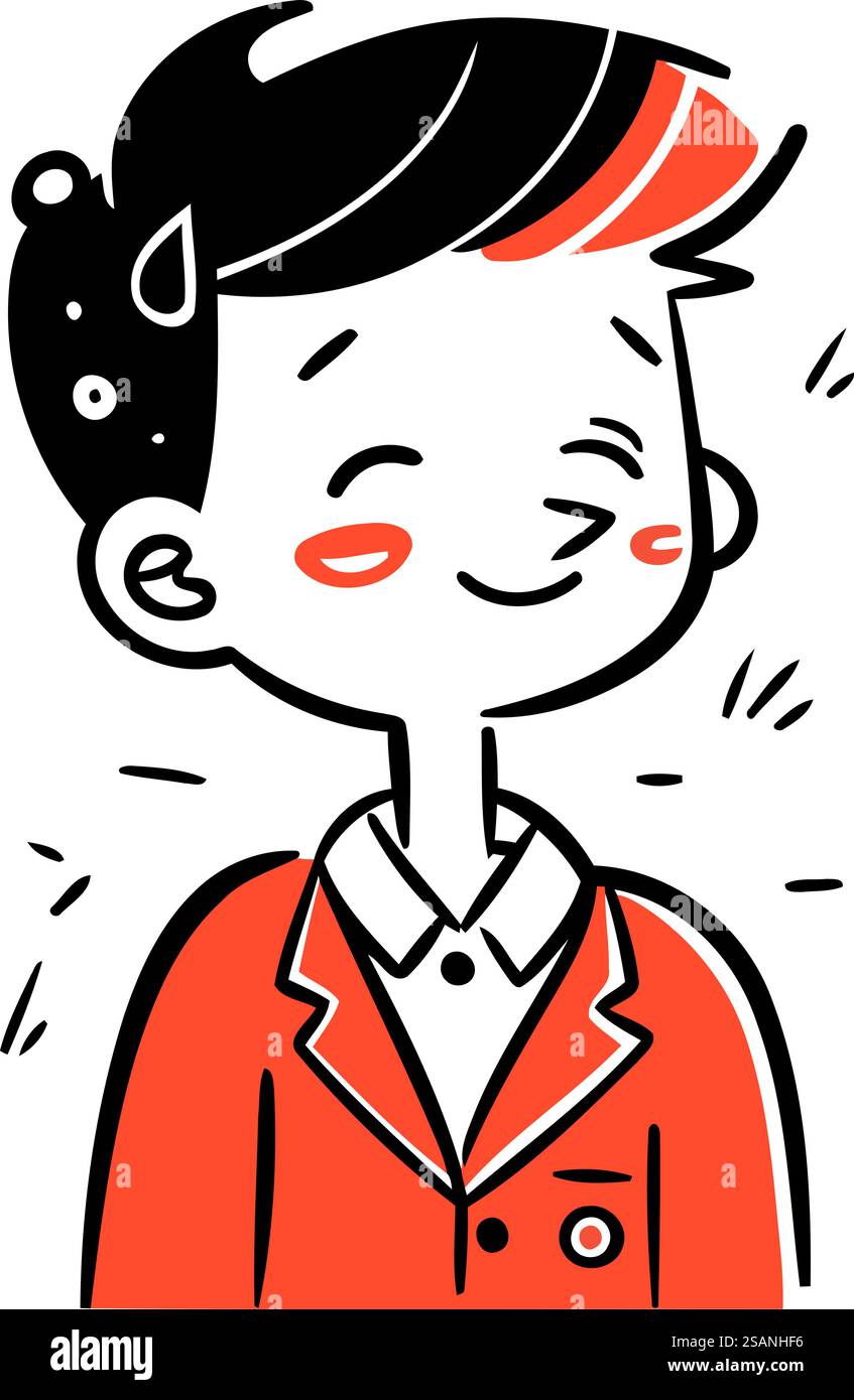 Vector illustration of a boy in a coat with a smile on his face Stock ...