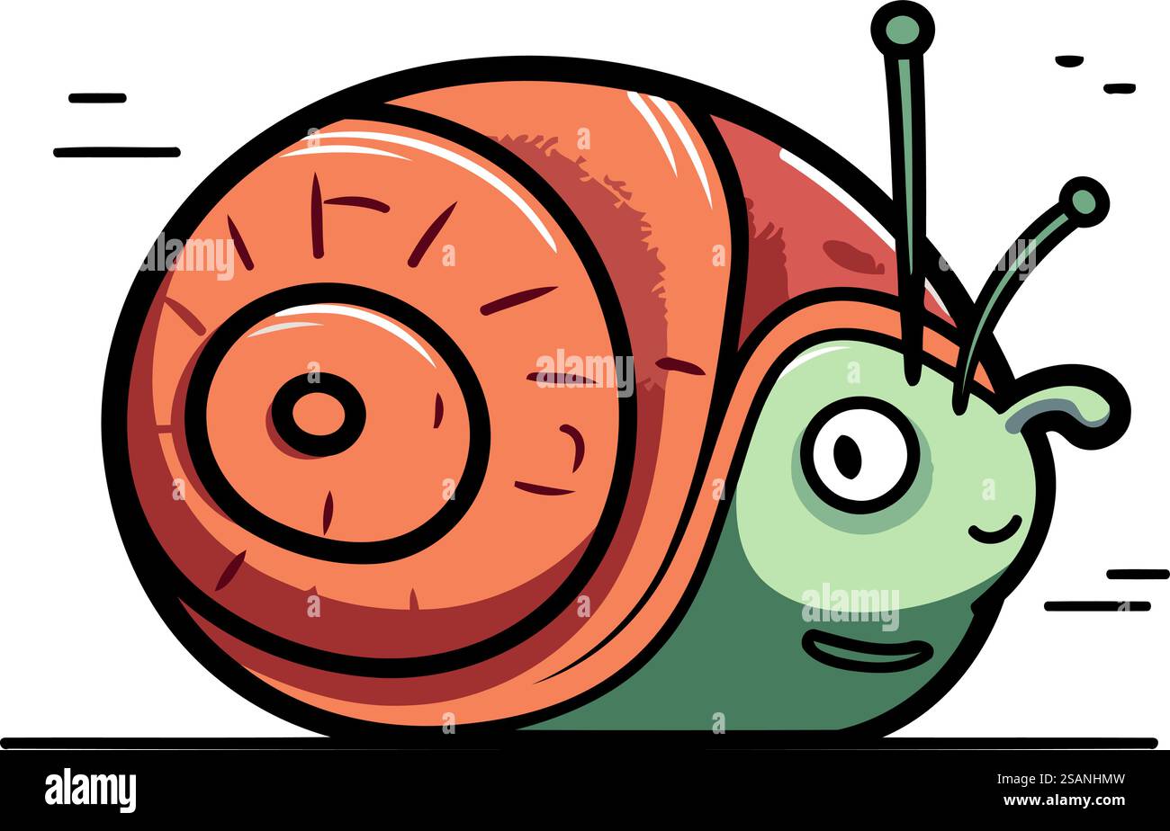 Snail flat line icon. Cute cartoon character. Vector illustration Stock ...