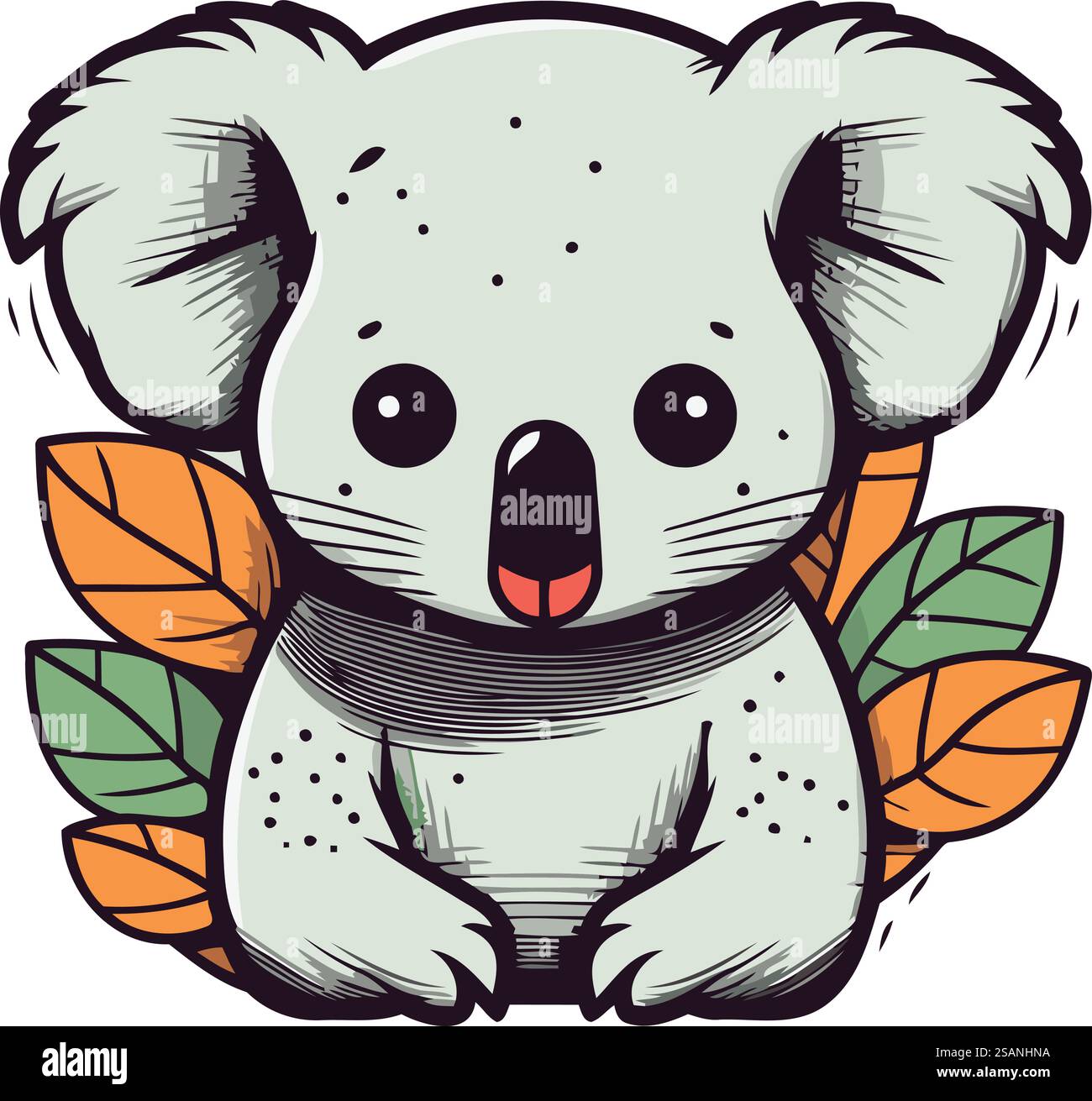 Cute koala with leaves. Vector illustration in cartoon style Stock ...