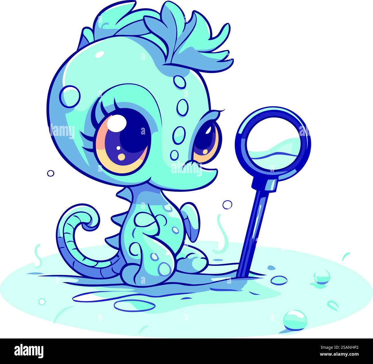 Cute little octopus with magnifying glass. Vector illustration Stock ...