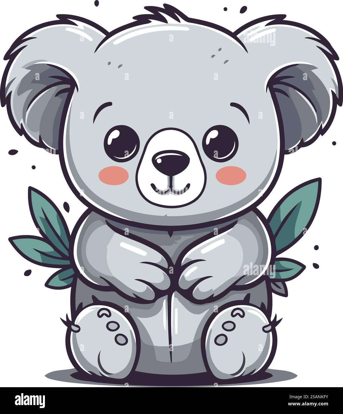 Cute cartoon koala sitting with green leaves. Vector illustration Stock ...