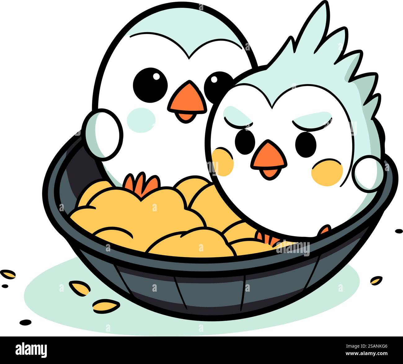 Illustration of a Cute Bird and Chicken in a Bowl Stock Vector Image ...