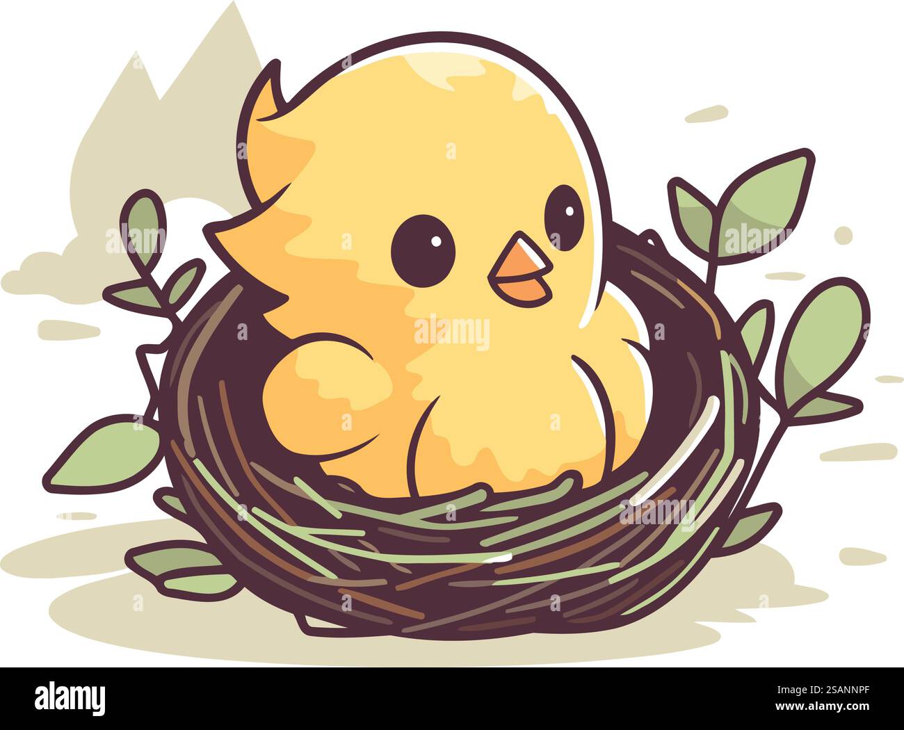 Cute chick in the nest. Vector illustration on white background Stock ...