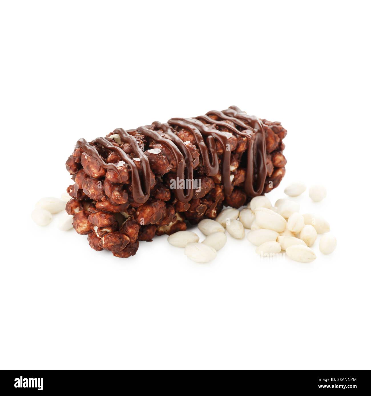 Delicious chocolate puffed rice bar isolated on white Stock Photo - Alamy