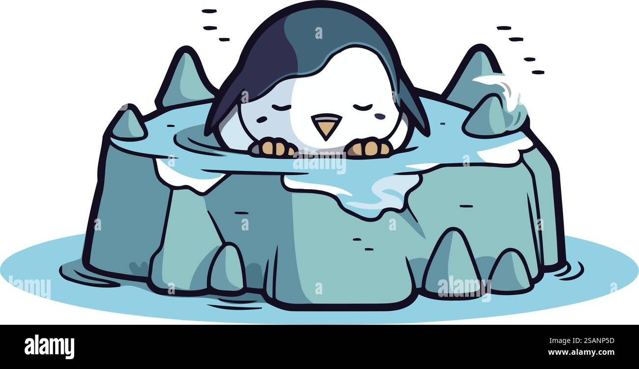 Cute penguin sleeping on a piece of ice. Vector illustration Stock ...