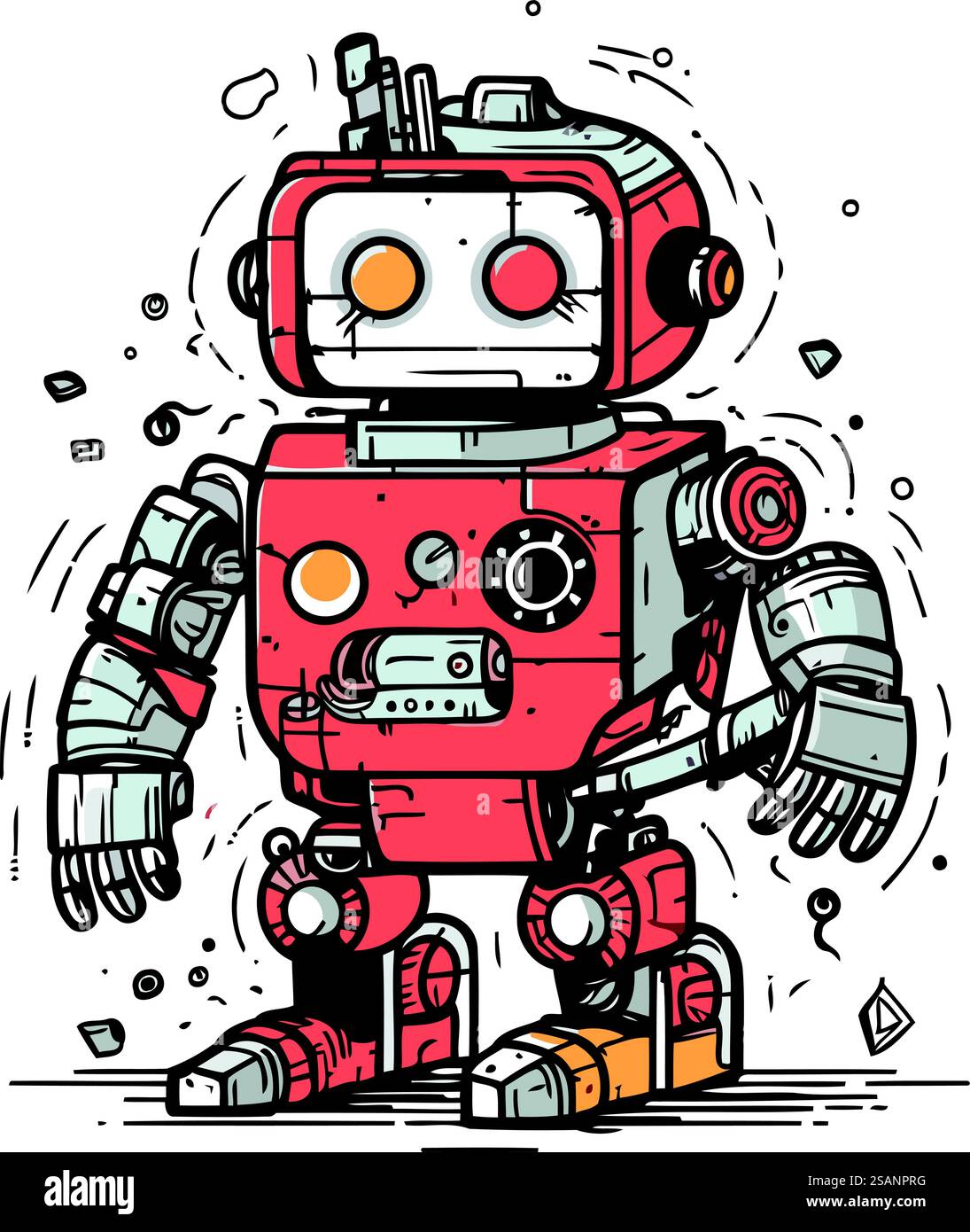 Vector illustration of cute robot. Hand drawn doodle robot Stock Vector ...