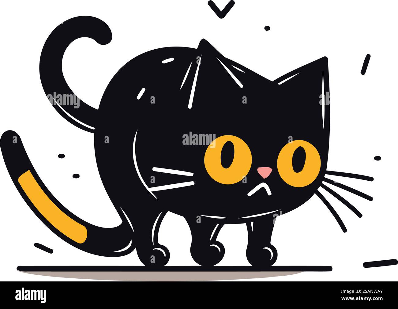 Cute cartoon black cat with yellow eyes. Vector illustration isolated ...