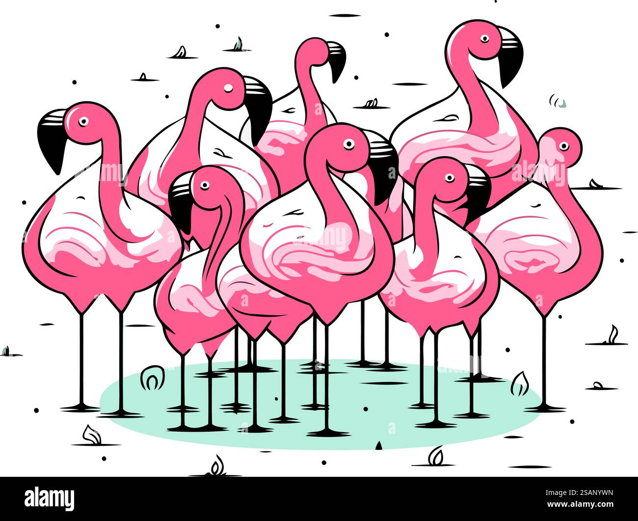 Flamingo isolated on white background. Hand drawn vector illustration ...