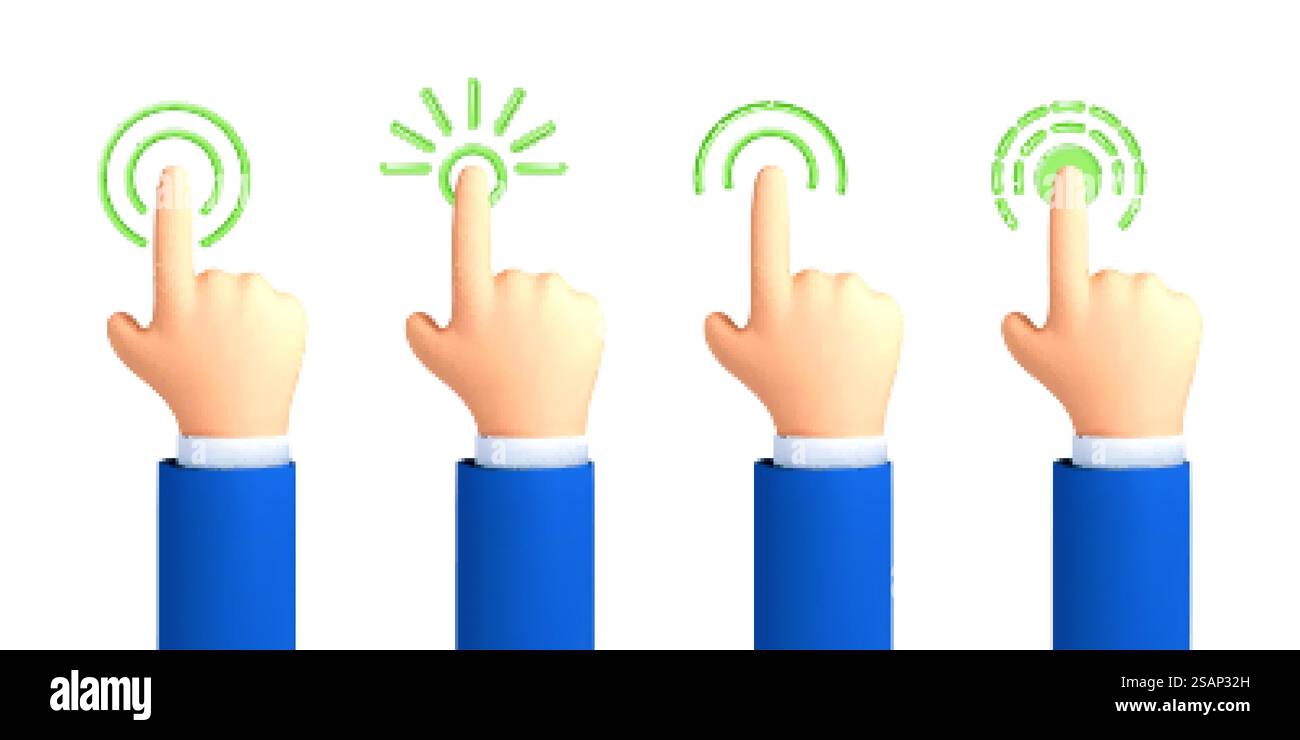 Touch or click icon design. 3D hand pointing icon design. Pointing gesture, tap screen, choose button. Vector 3d illustration. Stock Vector