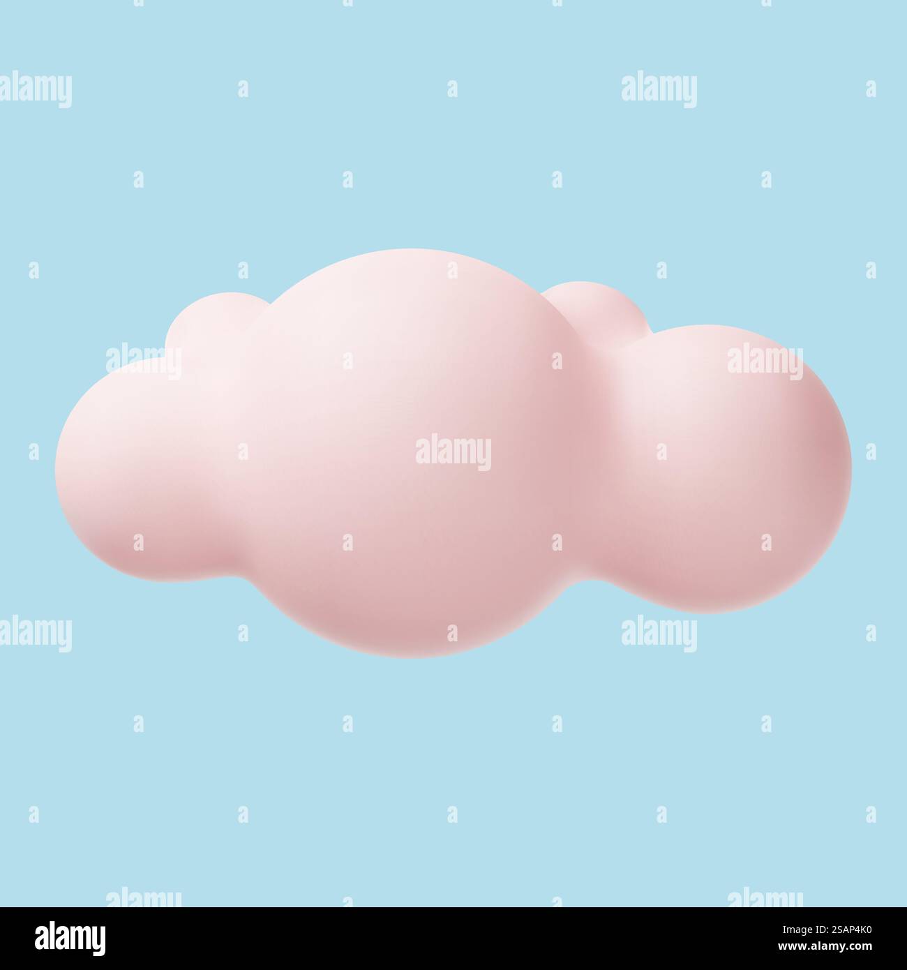 3d pink realistic simple clouds isolated on blue background. Render soft round cartoon fluffy clouds icon in the sky. Vector illustration. 3d realistic simple clouds Stock Vector